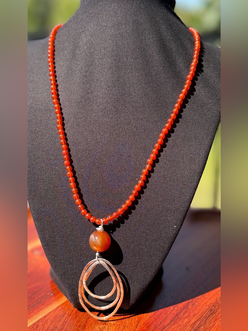 Sterling Silver Carnelian Agate & Argentium Artisan Hand Crafted Necklace - Picture 8 of 8
